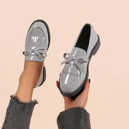 Mocassins Femme Cuir Verni Nœud Papillon