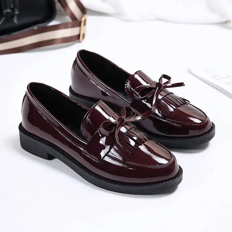 Mocassins Femme Cuir Verni Nœud Papillon