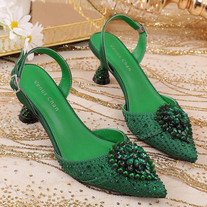 Escarpins Verts Strass Talon Aiguille Venus Chan