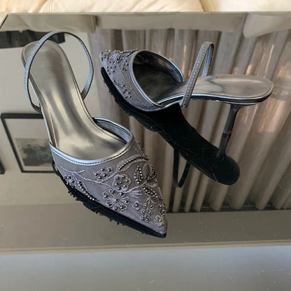 Escarpins Slingback Blancs Brodés Nuolaian