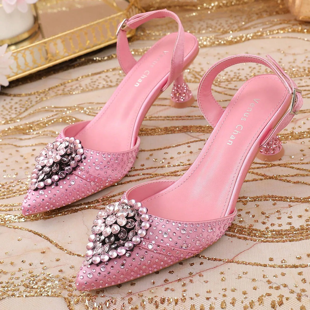 Escarpins Verts Strass Talon Aiguille Venus Chan