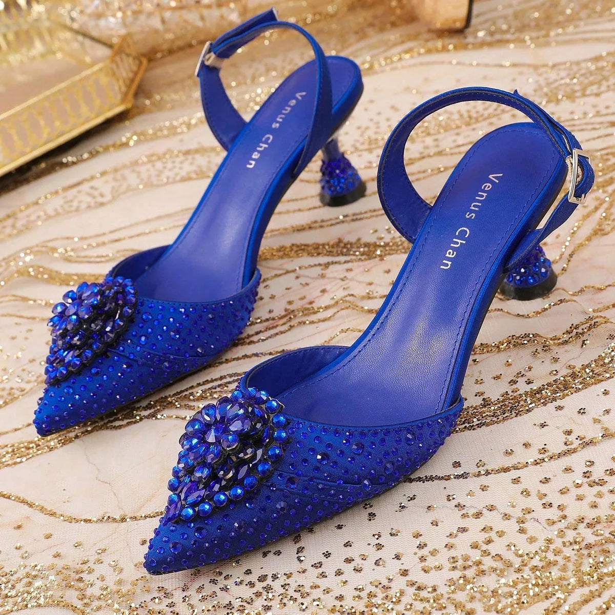 Escarpins Verts Strass Talon Aiguille Venus Chan