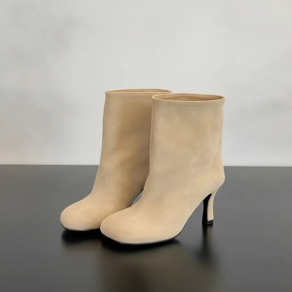 Bottines Hiver Femme Velours Plissé Bout Rond