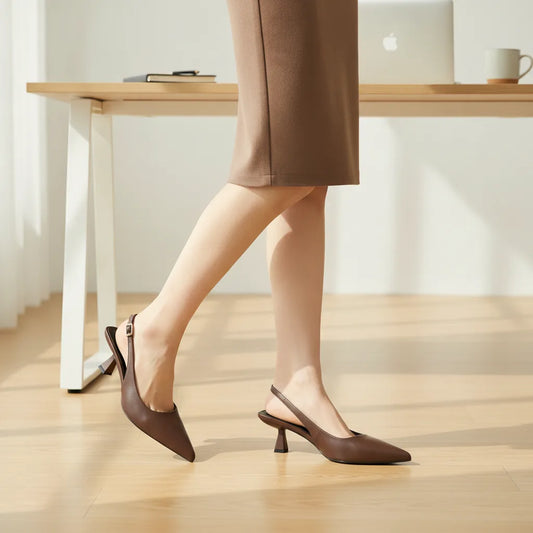 Escarpins Slingback Marron Talon Carré