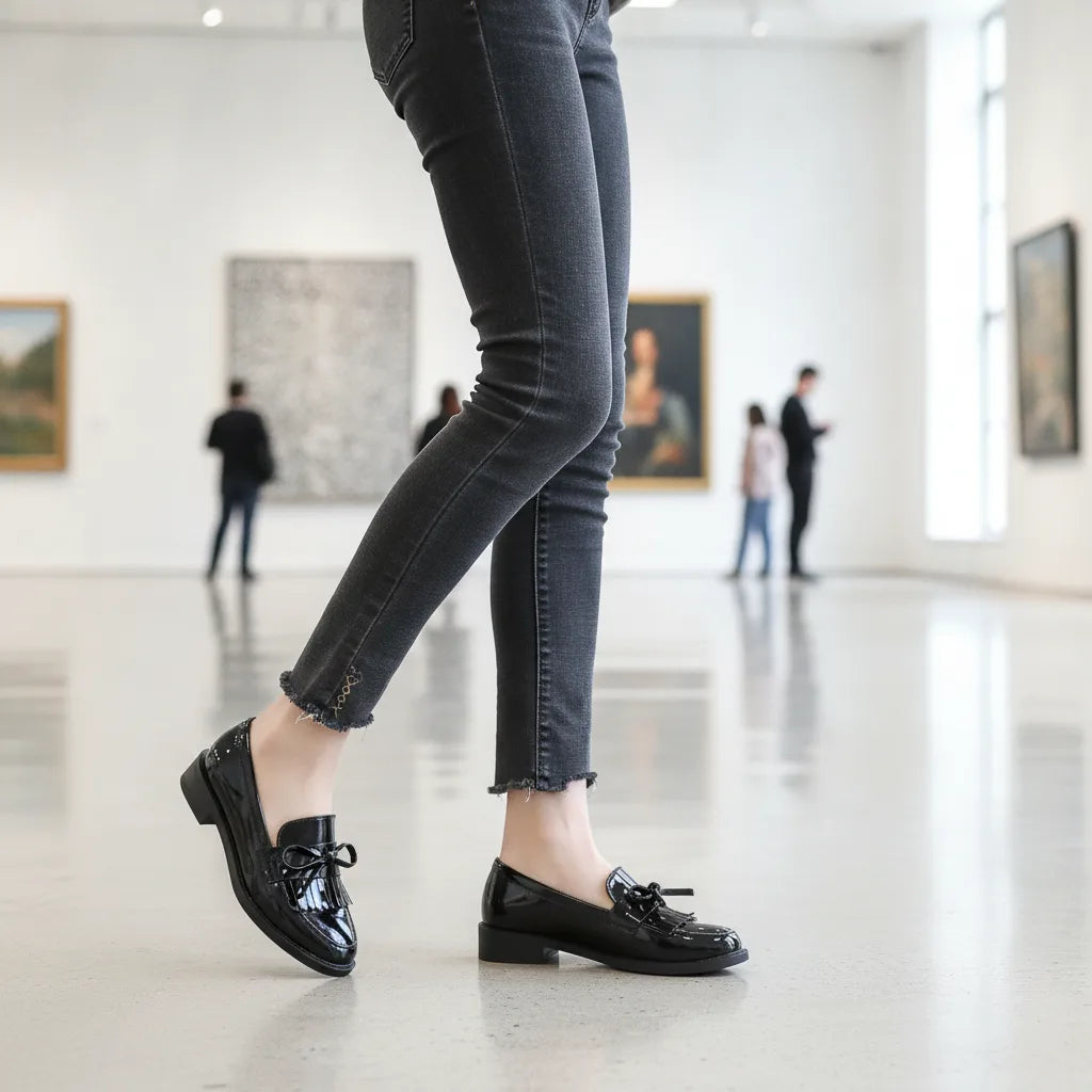 Mocassins Femme Cuir Verni Nœud Papillon