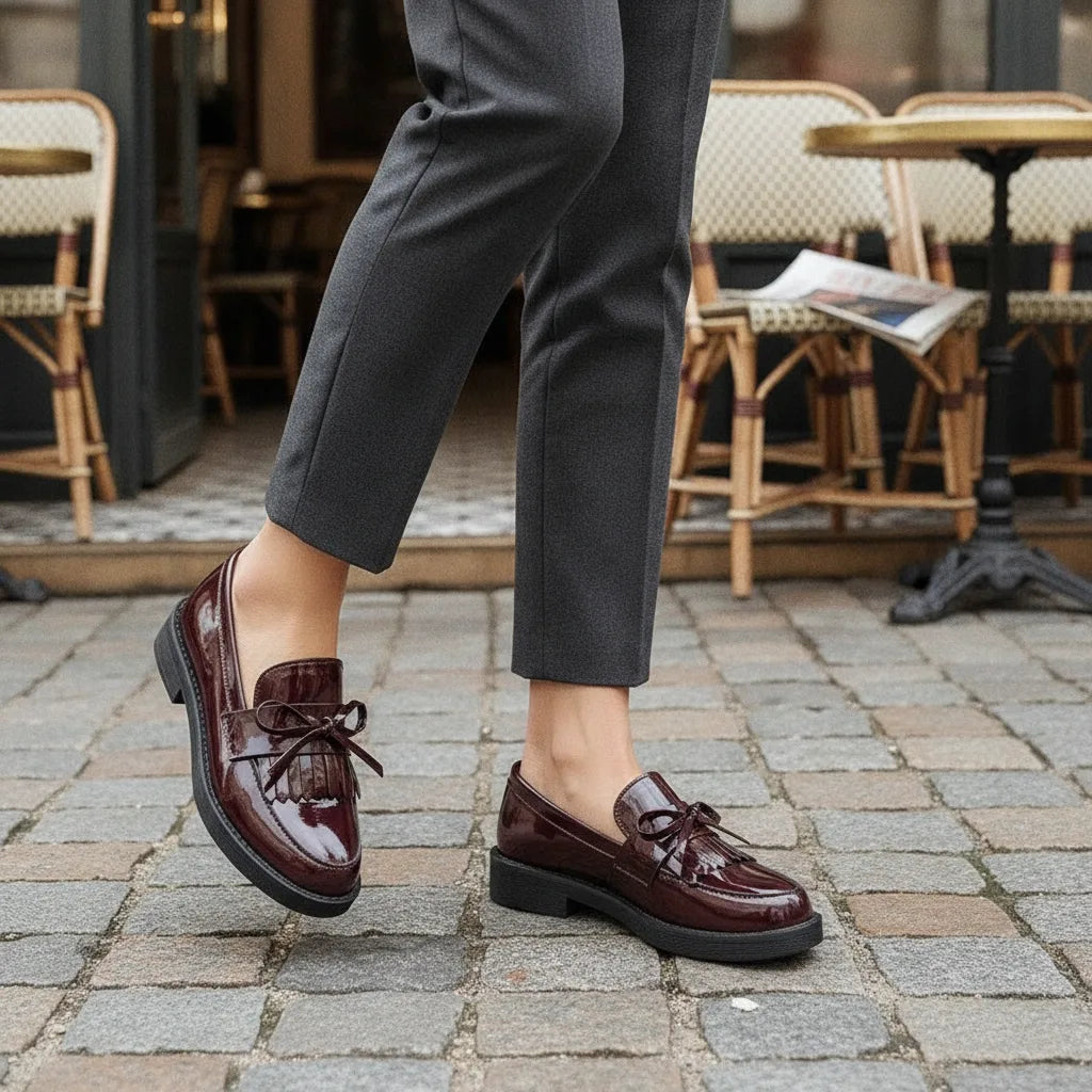 Mocassins Femme Cuir Verni Nœud Papillon