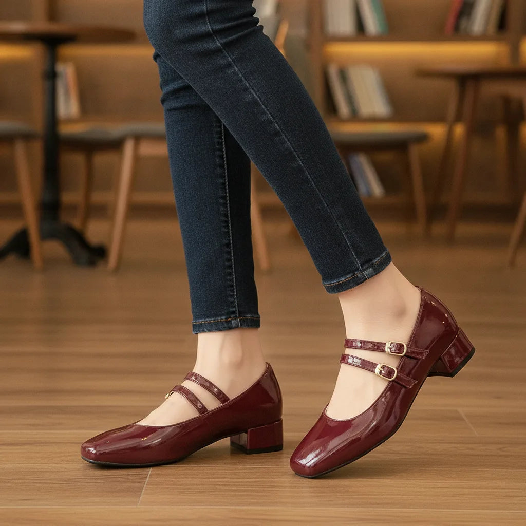 Escarpins Mary Jane Vernis Boucle Dorée