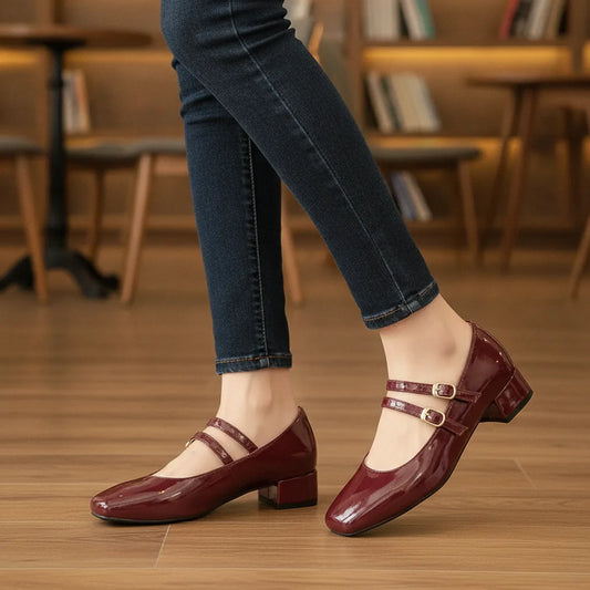 Escarpins Mary Jane Vernis Boucle Dorée