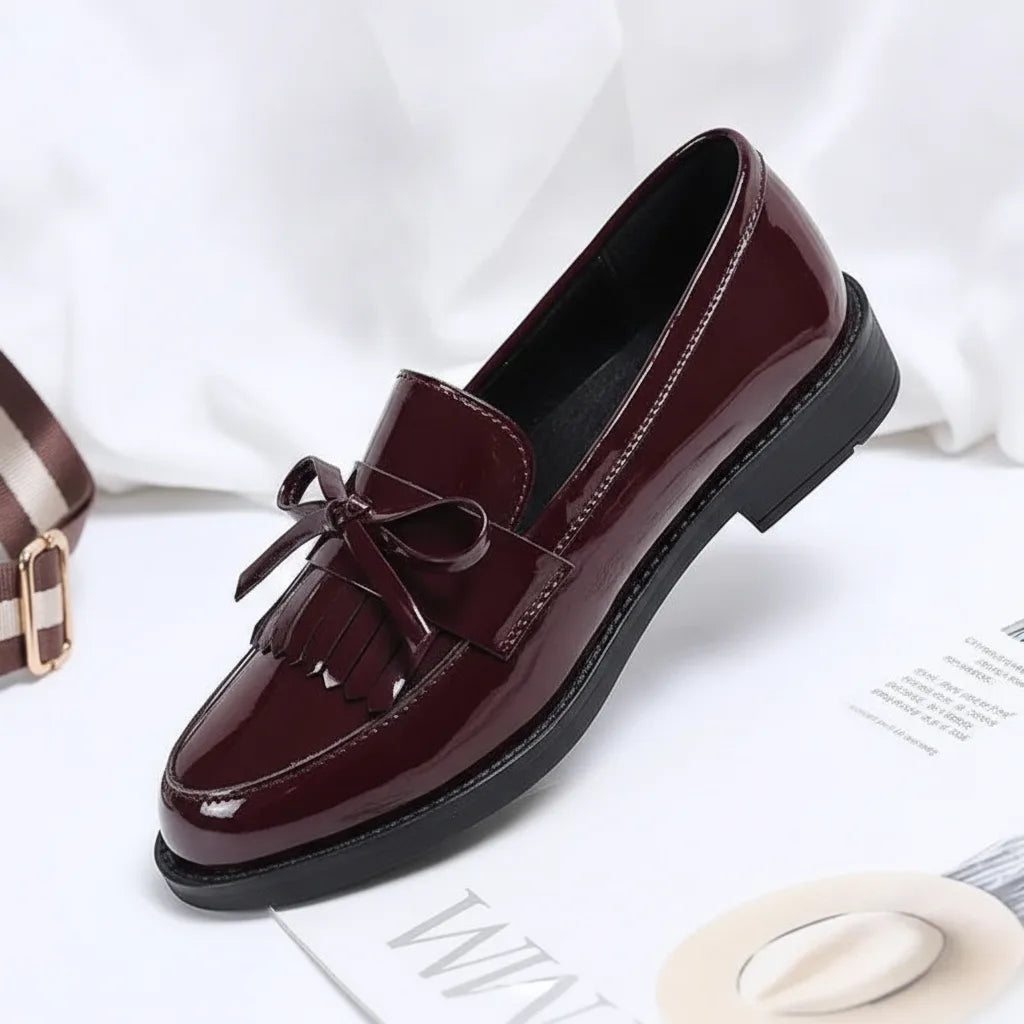 Mocassins Femme Cuir Verni Nœud Papillon