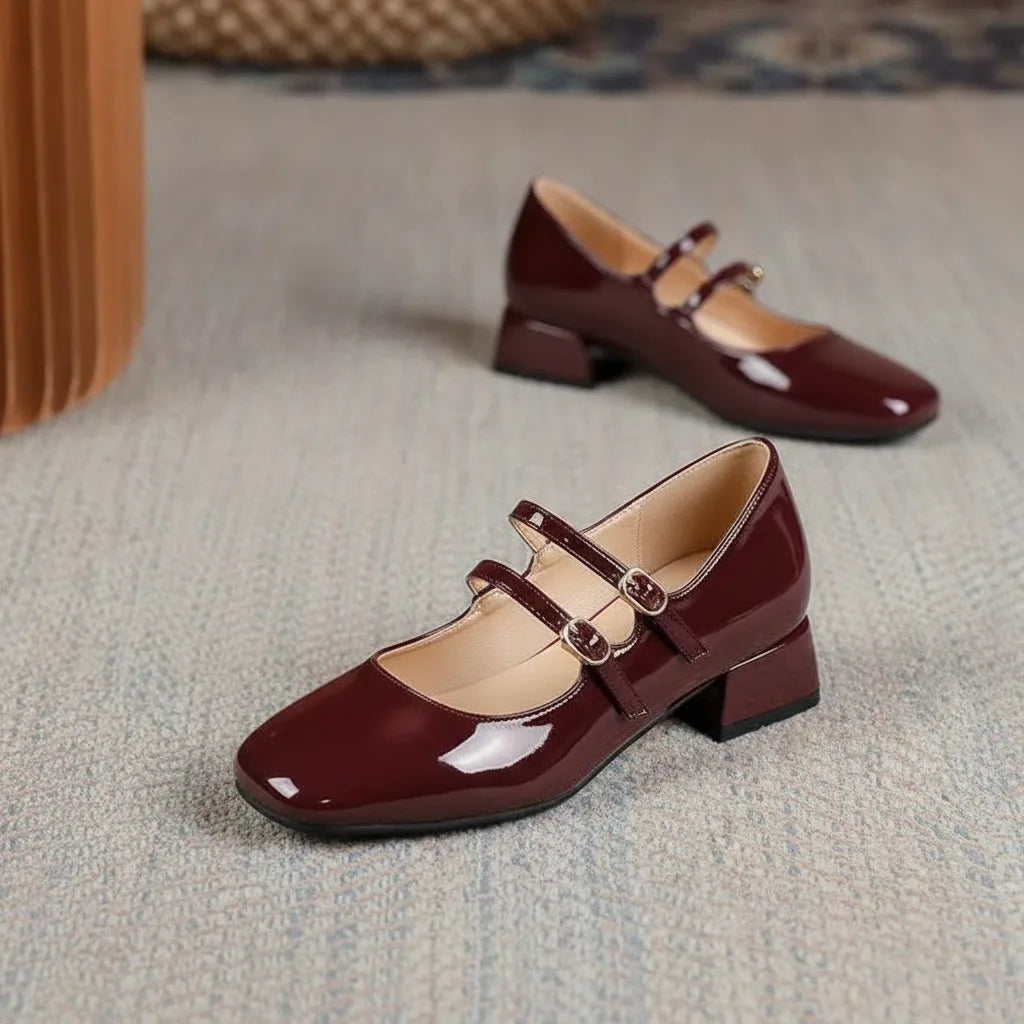 Escarpins Mary Jane Vernis Boucle Dorée