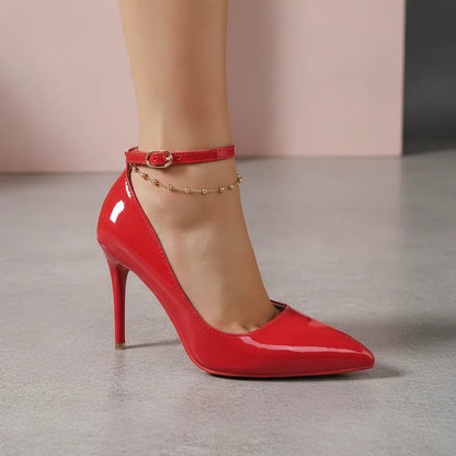 Escarpins Aphixta : Talons Stiletto Vernis & Boucle Métallique